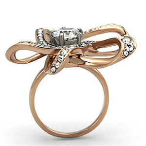 TK1170 - Two-Tone IP Rose Gold Stainless Steel Ring with AAA Grade CZ  in Clear