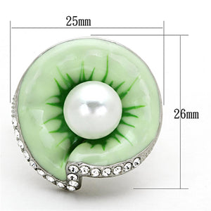 TK1171 - High polished (no plating) Stainless Steel Ring with Synthetic Pearl in White