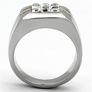 TK1178 - Two-Tone IP Gold (Ion Plating) Stainless Steel Ring with Top Grade Crystal  in Clear