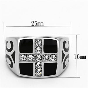 TK1179 - High polished (no plating) Stainless Steel Ring with Top Grade Crystal  in Clear