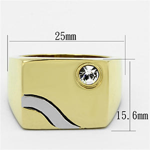 TK1186 - Two-Tone IP Gold (Ion Plating) Stainless Steel Ring with Top Grade Crystal  in Clear