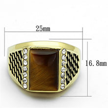 Load image into Gallery viewer, TK1187 - IP Gold(Ion Plating) Stainless Steel Ring with Synthetic Tiger Eye in Topaz