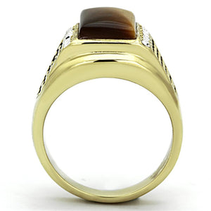 TK1187 - IP Gold(Ion Plating) Stainless Steel Ring with Synthetic Tiger Eye in Topaz