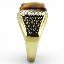 Load image into Gallery viewer, TK1187 - IP Gold(Ion Plating) Stainless Steel Ring with Synthetic Tiger Eye in Topaz