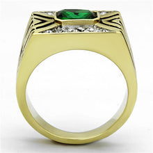 Load image into Gallery viewer, TK1195 - Two-Tone IP Gold (Ion Plating) Stainless Steel Ring with Synthetic Synthetic Glass in Emerald