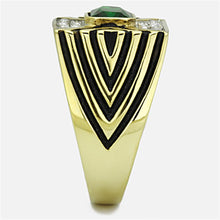 Load image into Gallery viewer, TK1195 - Two-Tone IP Gold (Ion Plating) Stainless Steel Ring with Synthetic Synthetic Glass in Emerald