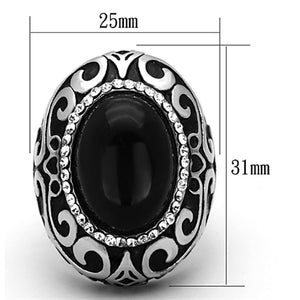 TK1211 - High polished (no plating) Stainless Steel Ring with Synthetic Cat Eye in Jet