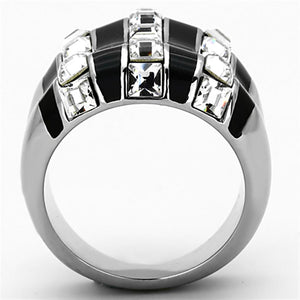 TK1213 - High polished (no plating) Stainless Steel Ring with Top Grade Crystal  in Clear