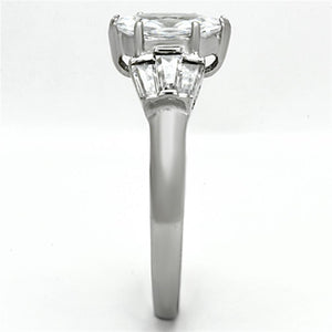 TK1220 - High polished (no plating) Stainless Steel Ring with AAA Grade CZ  in Clear