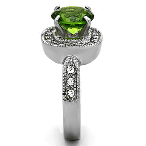 TK1227 - High polished (no plating) Stainless Steel Ring with Synthetic Synthetic Glass in Peridot