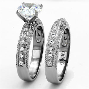 TK1228 - High polished (no plating) Stainless Steel Ring with AAA Grade CZ  in Clear