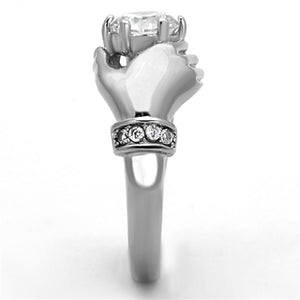 TK1230 - High polished (no plating) Stainless Steel Ring with AAA Grade CZ  in Clear