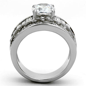 TK1232 - High polished (no plating) Stainless Steel Ring with AAA Grade CZ  in Clear