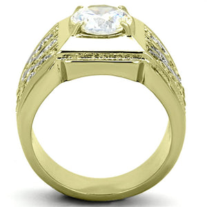 TK1233G IP Gold(Ion Plating) Stainless Steel Ring with AAA Grade CZ in Clear