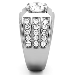 TK1233 - High polished (no plating) Stainless Steel Ring with AAA Grade CZ  in Clear