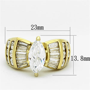 TK1235 - IP Gold(Ion Plating) Stainless Steel Ring with AAA Grade CZ  in Clear