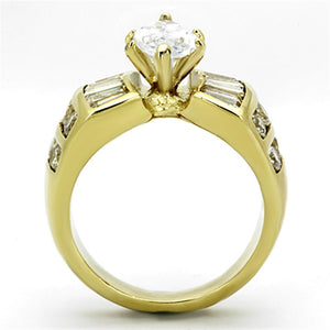 TK1235 - IP Gold(Ion Plating) Stainless Steel Ring with AAA Grade CZ  in Clear