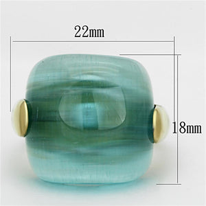 TK1237 - IP Gold(Ion Plating) Stainless Steel Ring with Synthetic Cat Eye in Sea Blue