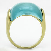 Load image into Gallery viewer, TK1237 - IP Gold(Ion Plating) Stainless Steel Ring with Synthetic Cat Eye in Sea Blue