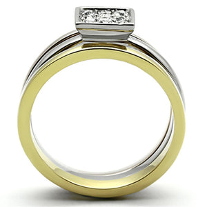 TK1277 - Three Tone (IP Gold & IP Rose Gold & High Polished) Stainless Steel Ring with Top Grade Crystal  in Clear