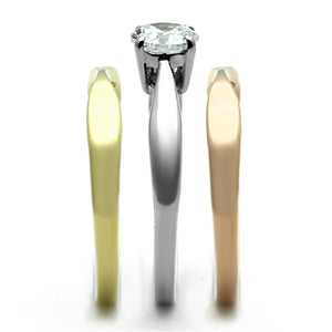 TK1278 - Three Tone (IP Gold & IP Rose Gold & High Polished) Stainless Steel Ring with AAA Grade CZ  in Clear