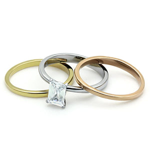 TK1279 - Three Tone (IP Gold & IP Rose Gold & High Polished) Stainless Steel Ring with AAA Grade CZ  in Clear