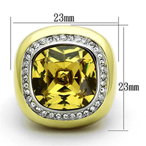 TK1285 - Two-Tone IP Gold (Ion Plating) Stainless Steel Ring with Synthetic Synthetic Glass in Topaz