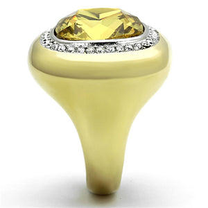 TK1285 - Two-Tone IP Gold (Ion Plating) Stainless Steel Ring with Synthetic Synthetic Glass in Topaz