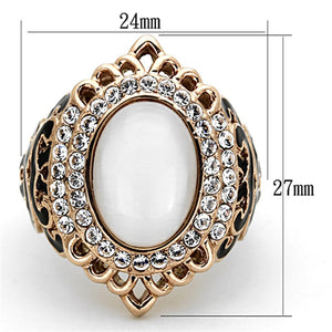 TK1286 - IP Rose Gold(Ion Plating) Stainless Steel Ring with Synthetic Cat Eye in White