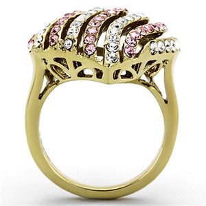 TK1287 - IP Gold(Ion Plating) Stainless Steel Ring with Top Grade Crystal  in Light Rose