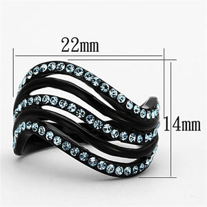 TK1297 - IP Black(Ion Plating) Stainless Steel Ring with Top Grade Crystal  in Sea Blue