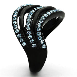 TK1297 - IP Black(Ion Plating) Stainless Steel Ring with Top Grade Crystal  in Sea Blue