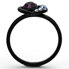 Load image into Gallery viewer, TK1300 - IP Black(Ion Plating) Stainless Steel Ring with Top Grade Crystal  in Amethyst