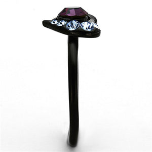 TK1300 - IP Black(Ion Plating) Stainless Steel Ring with Top Grade Crystal  in Amethyst