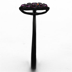 TK1301 - IP Black(Ion Plating) Stainless Steel Ring with Top Grade Crystal  in Amethyst