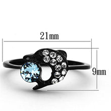 Load image into Gallery viewer, TK1302 - IP Black(Ion Plating) Stainless Steel Ring with Top Grade Crystal  in Sea Blue