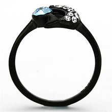 Load image into Gallery viewer, TK1302 - IP Black(Ion Plating) Stainless Steel Ring with Top Grade Crystal  in Sea Blue