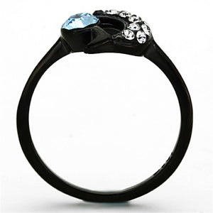 TK1302 - IP Black(Ion Plating) Stainless Steel Ring with Top Grade Crystal  in Sea Blue