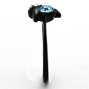 TK1302 - IP Black(Ion Plating) Stainless Steel Ring with Top Grade Crystal  in Sea Blue