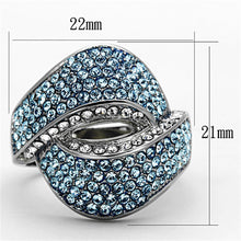 Load image into Gallery viewer, TK1303 - High polished (no plating) Stainless Steel Ring with Top Grade Crystal  in Sea Blue