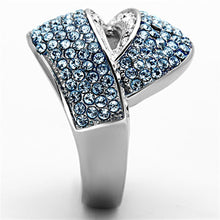 Load image into Gallery viewer, TK1303 - High polished (no plating) Stainless Steel Ring with Top Grade Crystal  in Sea Blue