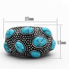 Load image into Gallery viewer, TK1308 - High polished (no plating) Stainless Steel Ring with Synthetic Turquoise in Sea Blue