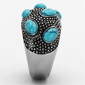 TK1308 - High polished (no plating) Stainless Steel Ring with Synthetic Turquoise in Sea Blue