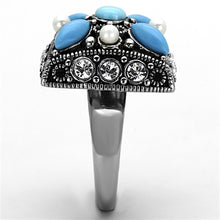 Load image into Gallery viewer, TK1309 - High polished (no plating) Stainless Steel Ring with Synthetic Turquoise in Sea Blue