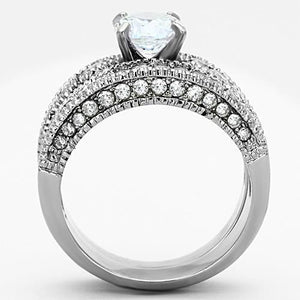 TK1318 - High polished (no plating) Stainless Steel Ring with AAA Grade CZ  in Clear