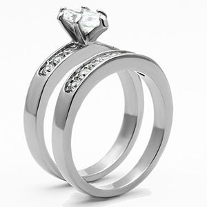 TK1319 - High polished (no plating) Stainless Steel Ring with AAA Grade CZ  in Clear