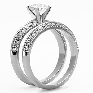 TK1320 - High polished (no plating) Stainless Steel Ring with AAA Grade CZ  in Clear