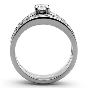 TK1321 - High polished (no plating) Stainless Steel Ring with AAA Grade CZ  in Clear