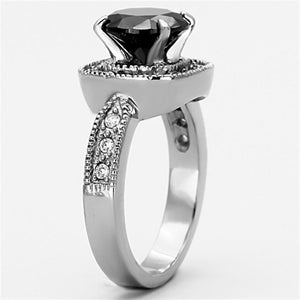 TK1322 - High polished (no plating) Stainless Steel Ring with AAA Grade CZ  in Black Diamond