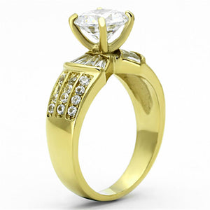 TK1323 - IP Gold(Ion Plating) Stainless Steel Ring with AAA Grade CZ  in Clear